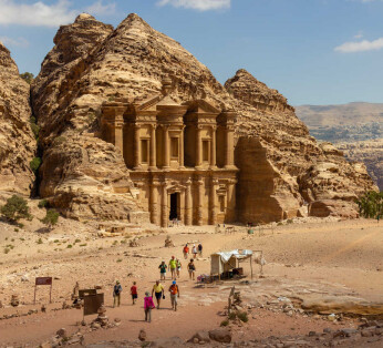 Beautiful view on The Monastery (El Deir) and surroundings. One of the most beautiful facades in Petra, Jordan (Beautiful view on The Monastery (El Deir) and surroundings. One of the most beautiful facades in Petra, Jordan, ASCII, 111 components, 111